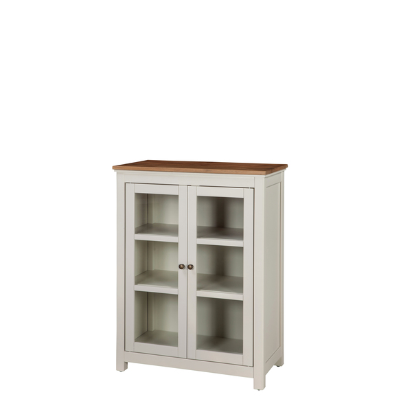 Alaterre Furniture Savannah Pie Safe Cabinet, Ivory with Natural Wood Top ASVA26IVW